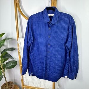 Mens Bongo Navy Blue and White Polka Dot Collard Shirt sz L